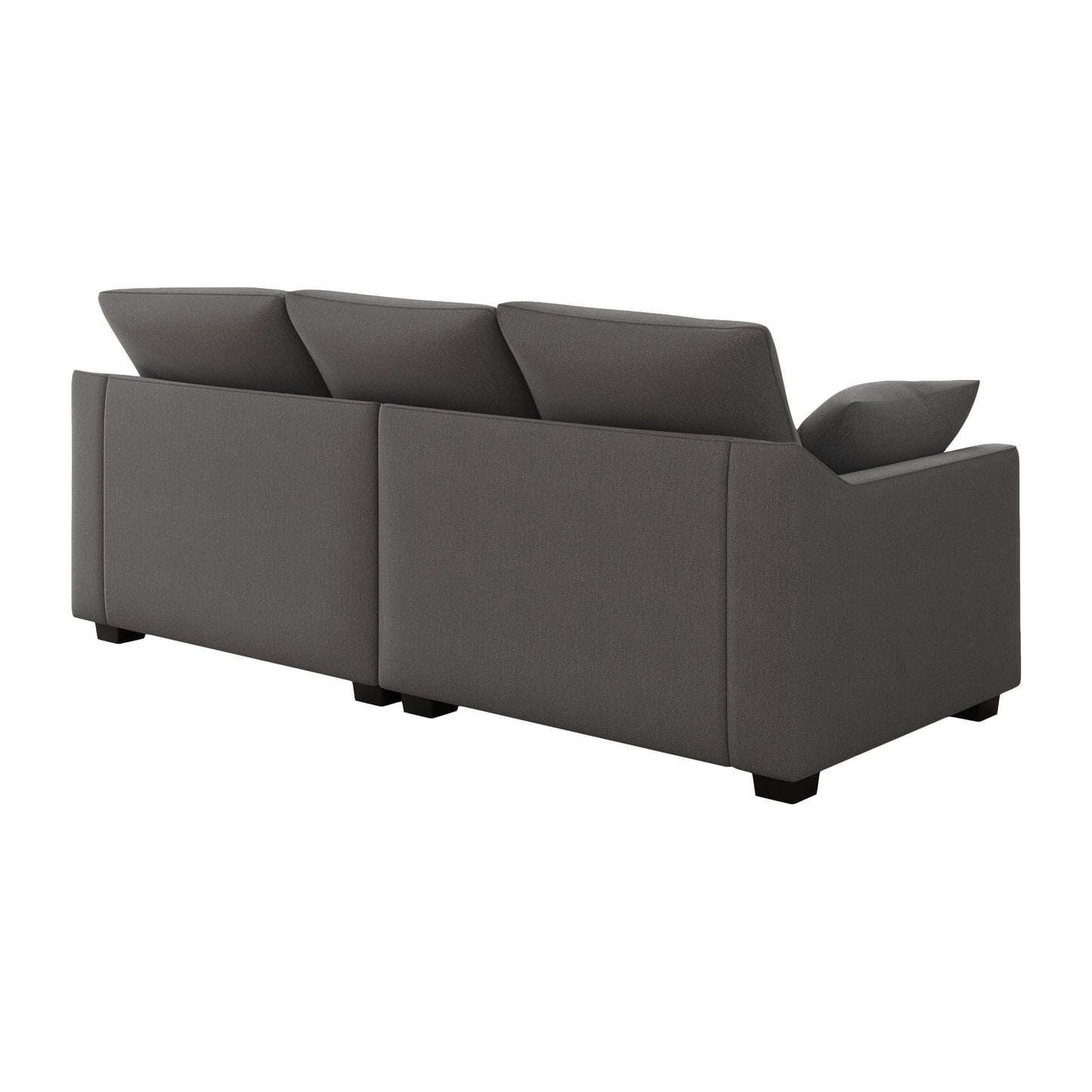 Canapé 3 places en polyester gris avec coussins et pieds en bois