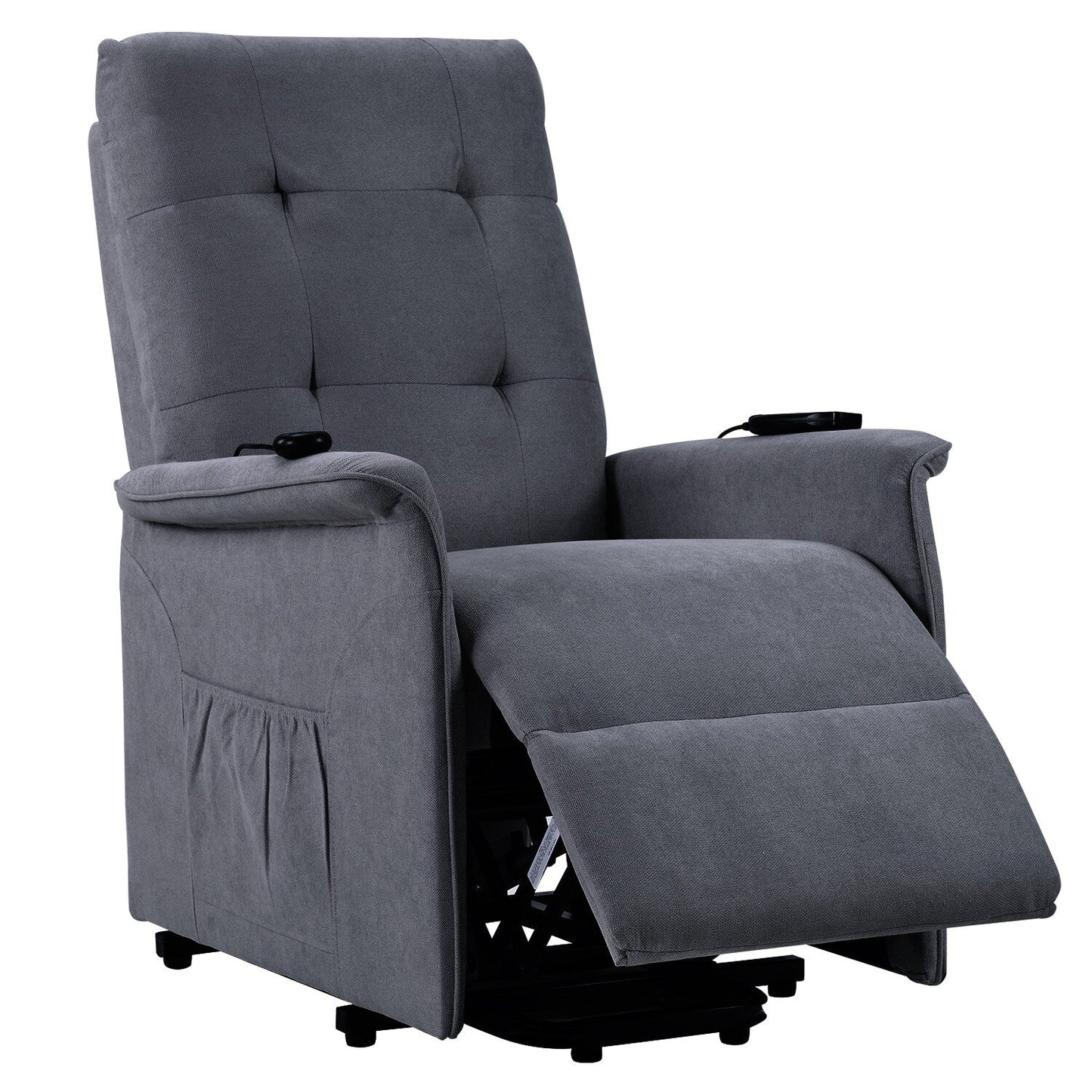 Fauteuil inclinable électrique gris pour personnes âgées avec massage réglable, coussin rembourré, télécommande et poches latérales