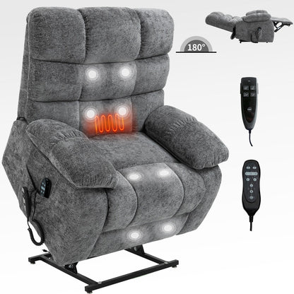 Fauteuil inclinable électrique gris avec chauffage et massage, double moteur, positions infinies, capacité jusqu'à 159 kg, inclinaison électrique
