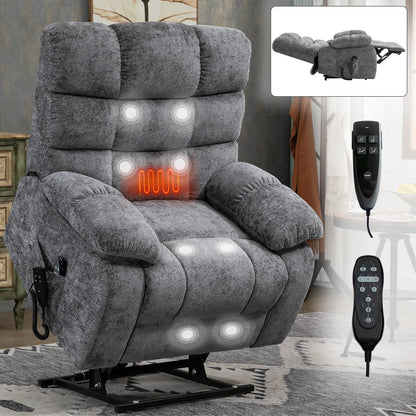 Fauteuil inclinable électrique gris avec chauffage et massage, double moteur, positions infinies, capacité jusqu'à 159 kg, inclinaison électrique