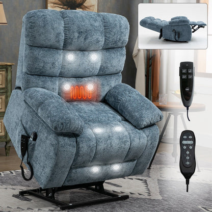 Fauteuil inclinable électrique gris avec chauffage et massage, double moteur, positions infinies, capacité jusqu'à 159 kg, inclinaison électrique