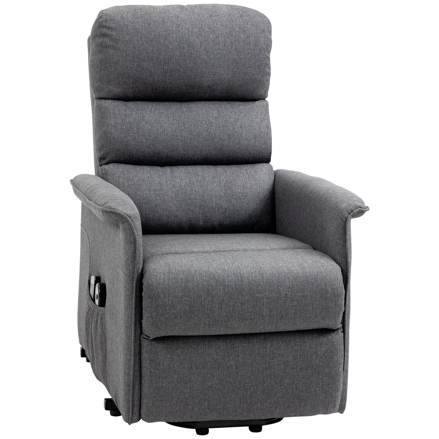 Fauteuil inclinable électrique gris conçu pour les personnes âgées avec massage par vibration, télécommande, poches latérales et revêtement en tissu moelleux
