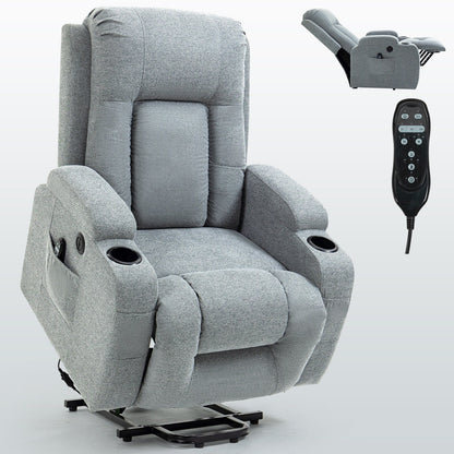 Fauteuil inclinable électrique gris pour personnes âgées avec massage, chauffage et ports USB