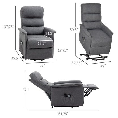 Fauteuil inclinable électrique gris pour personnes âgées avec massage, télécommande et poches latérales