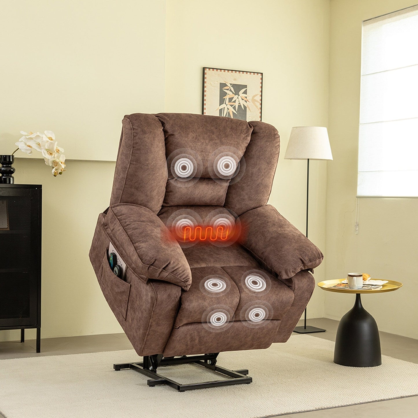 Fauteuil inclinable électrique gris pour personnes âgées avec massage chauffant, inclinaison réglable, montage facile et soutien moelleux