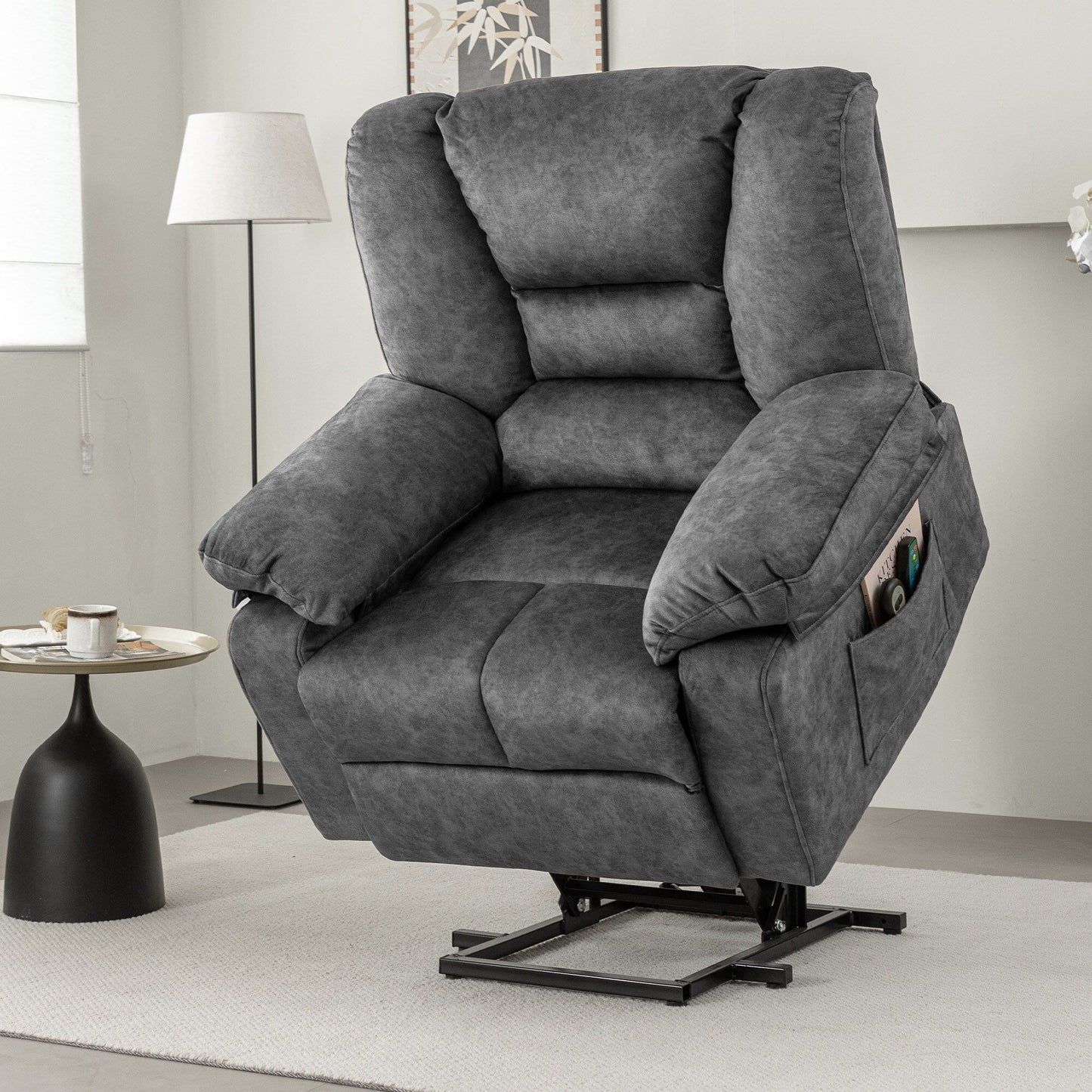 Fauteuil inclinable électrique gris pour personnes âgées avec massage et chauffage, montage facile, soutien confortable et positions réglables