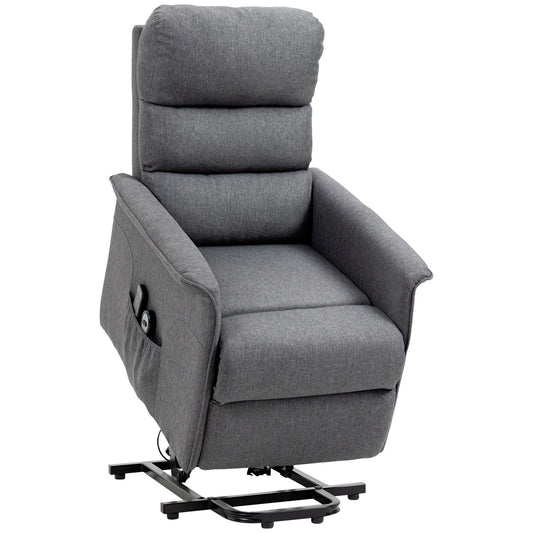 Fauteuil inclinable électrique gris pour personnes âgées avec massage par vibrations, télécommande, poches latérales et revêtement en tissu doux