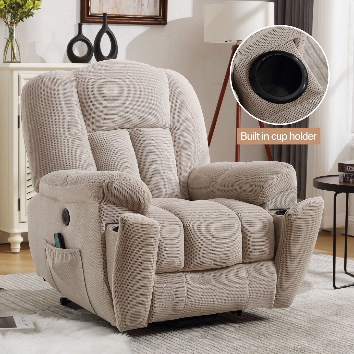 Fauteuil inclinable électrique gris avec chauffage, massage, port USB et positions infinies