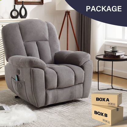 Fauteuil inclinable électrique gris avec chauffage, massage, port USB et positions infinies
