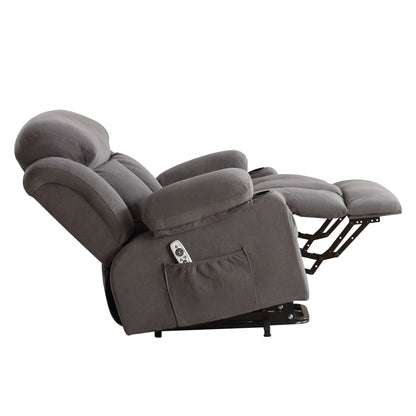 Fauteuil inclinable électrique gris avec chauffage, massage, port USB et télécommande