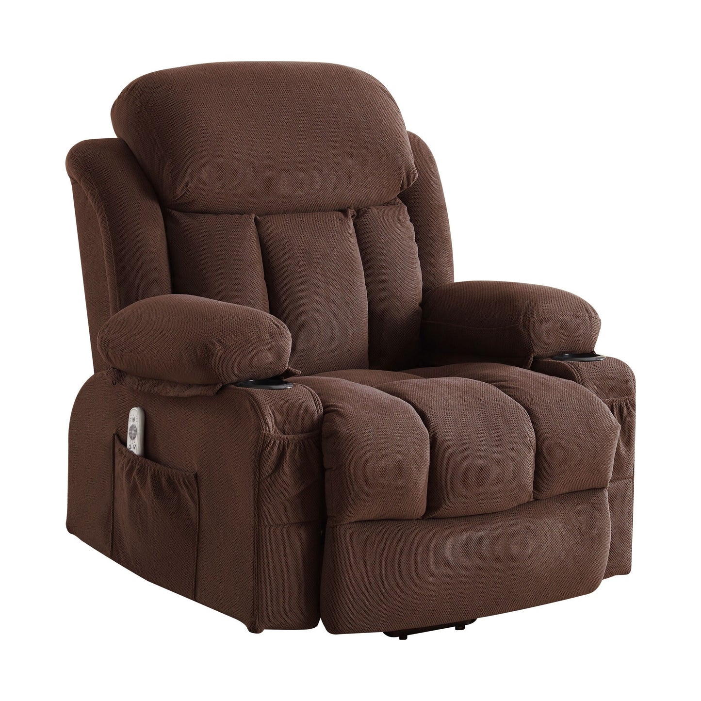 Fauteuil inclinable électrique gris avec massage chauffant, chargement USB, télécommande et poches latérales pratiques pour les personnes âgées