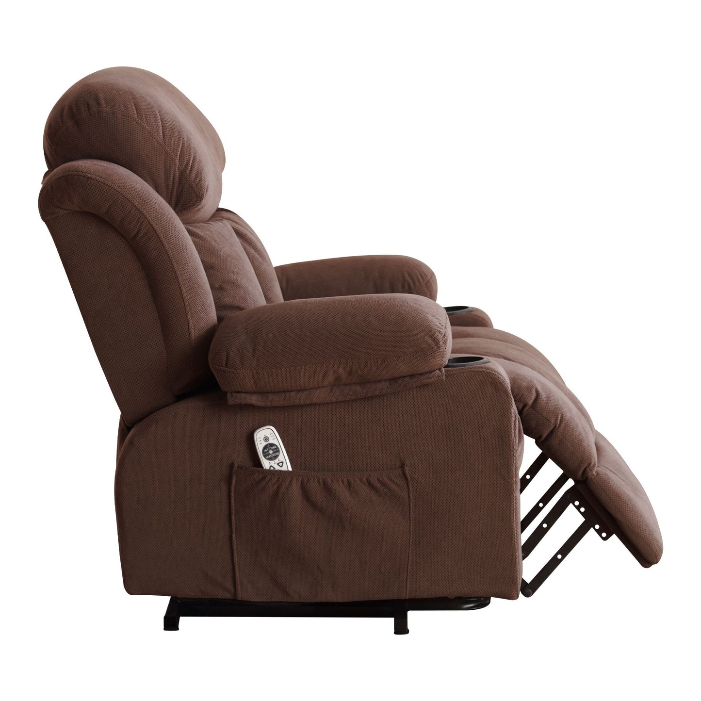 Fauteuil inclinable électrique gris avec massage chauffant, chargement USB, télécommande et poches latérales pratiques pour les personnes âgées
