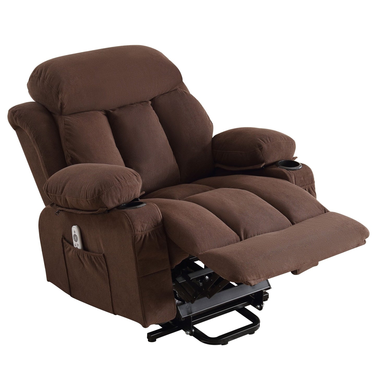 Fauteuil inclinable électrique gris avec massage chauffant, chargement USB, télécommande et poches latérales pratiques pour les personnes âgées
