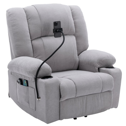 Fauteuil inclinable électrique gris avec massage, chauffage et support pour téléphone