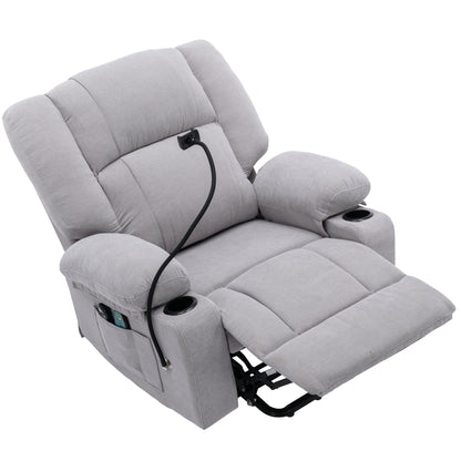 Fauteuil inclinable électrique gris avec massage, chauffage et support pour téléphone
