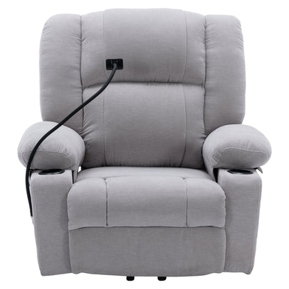 Fauteuil inclinable électrique gris avec massage, chauffage et support pour téléphone