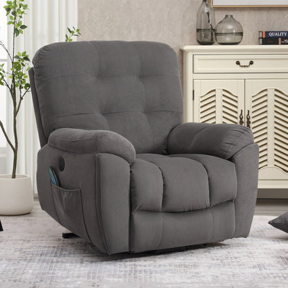 Fauteuil inclinable électrique gris avec massage, chauffage, chargement USB, porte-gobelets dissimulés et positions d'inclinaison réglables