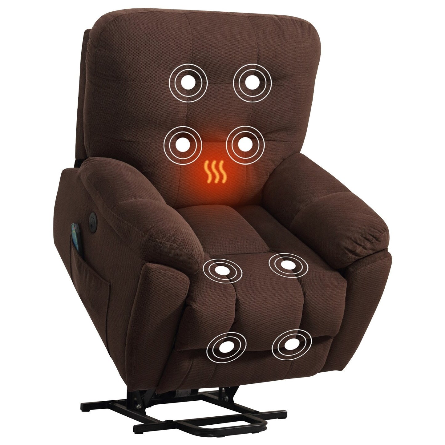 Fauteuil inclinable électrique gris avec massage, chauffage, chargement USB, porte-gobelets dissimulés et positions d'inclinaison réglables