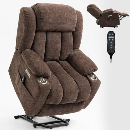 Fauteuil inclinable électrique gris avec massage, chauffage lombaire, ports USB et Type-C et porte-gobelets en acier inoxydable