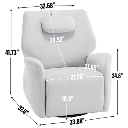 Fauteuil inclinable électrique gris pivotant à 270°, mouvement de bascule, support cervical et lombaire, ports USB et Type-C, et installation facile