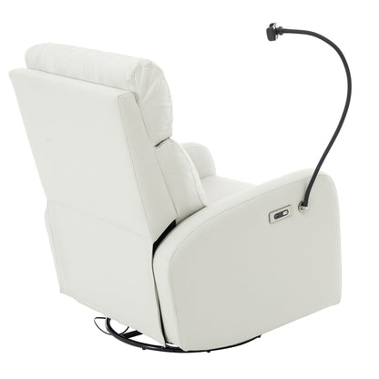 Fauteuil inclinable électrique gris avec pivot, ports USB et repose-pieds réglable