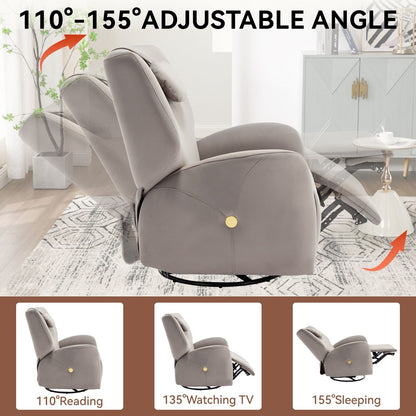 Fauteuil inclinable pivotant gris avec support lombaire, coussin de nuque, rotation à 270° et ports USB et Type-C
