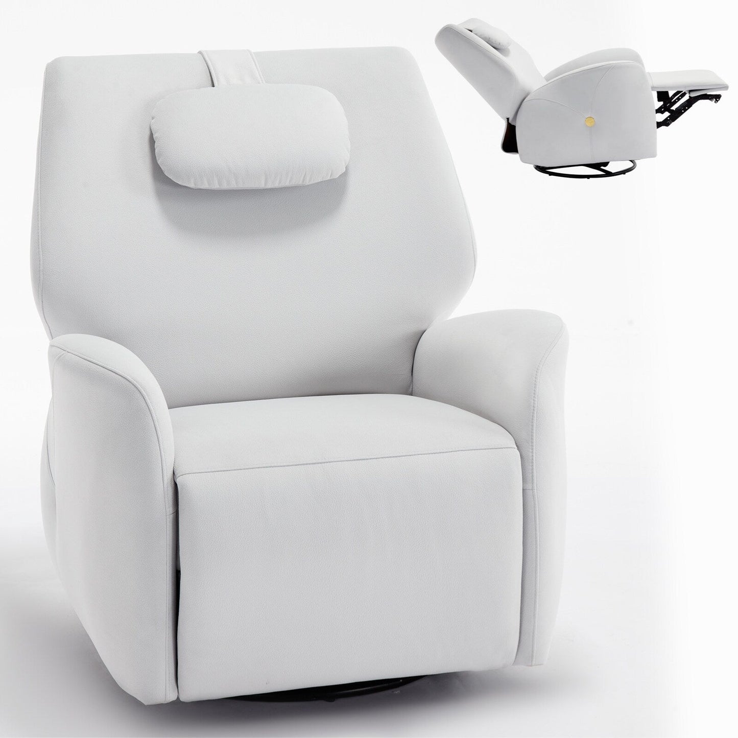 Fauteuil inclinable pivotant gris avec support lombaire, coussin de nuque, rotation à 270° et ports USB et Type-C