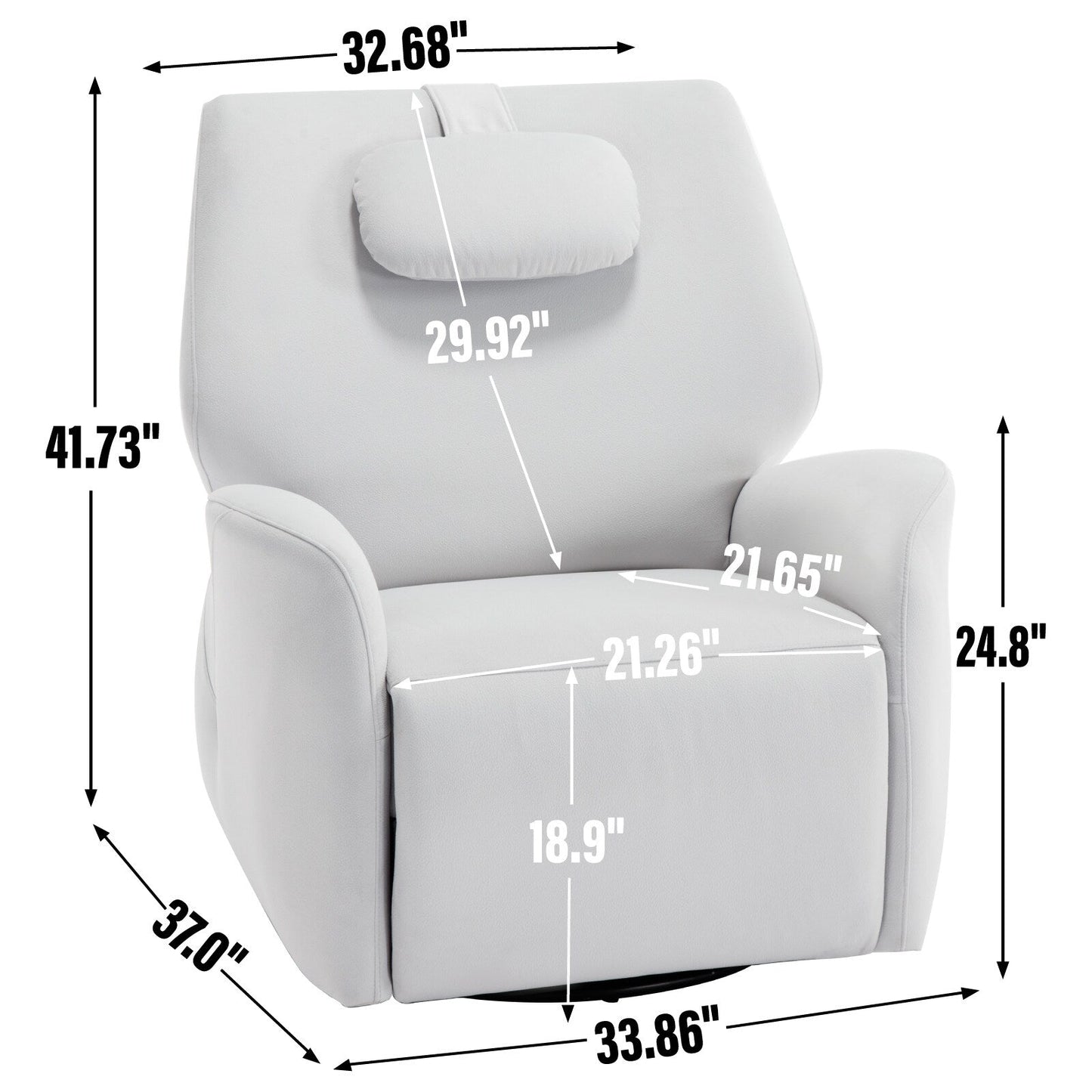 Fauteuil inclinable pivotant gris avec support lombaire, coussin de nuque, rotation à 270° et connexions USB et Type-C