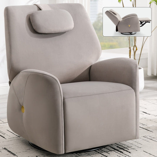Fauteuil inclinable pivotant gris avec support lombaire, coussin de nuque, rotation à 270° et connexions USB et Type-C