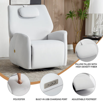 Fauteuil inclinable pivotant gris avec support lombaire, coussin de nuque, rotation à 270° et connexions USB et Type-C