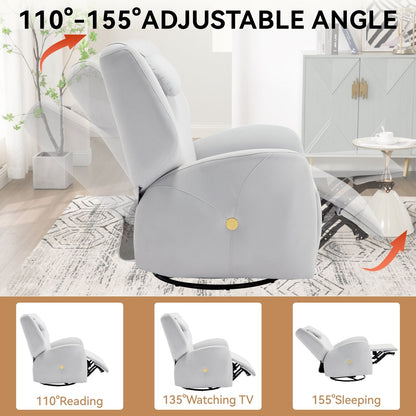 Fauteuil inclinable pivotant gris avec support lombaire, coussin de nuque, rotation à 270° et connexions USB et Type-C