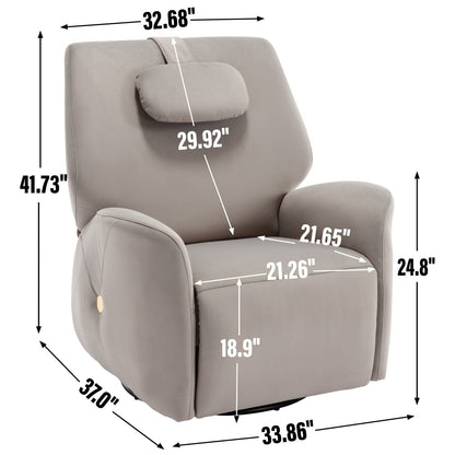 Fauteuil inclinable pivotant gris avec support lombaire, coussin de nuque, rotation à 270° et connexions USB et Type-C