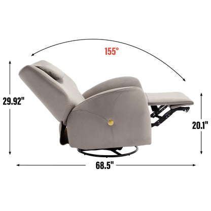 Fauteuil inclinable pivotant gris avec support lombaire, oreiller cervical, rotation à 270° et connectivité USB et Type-C