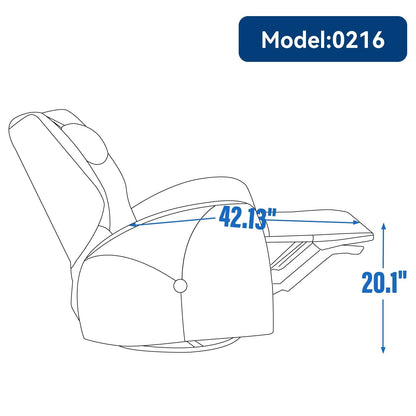 Fauteuil inclinable pivotant gris avec support lombaire, oreiller cervical, rotation à 270° et ports USB et Type-C
