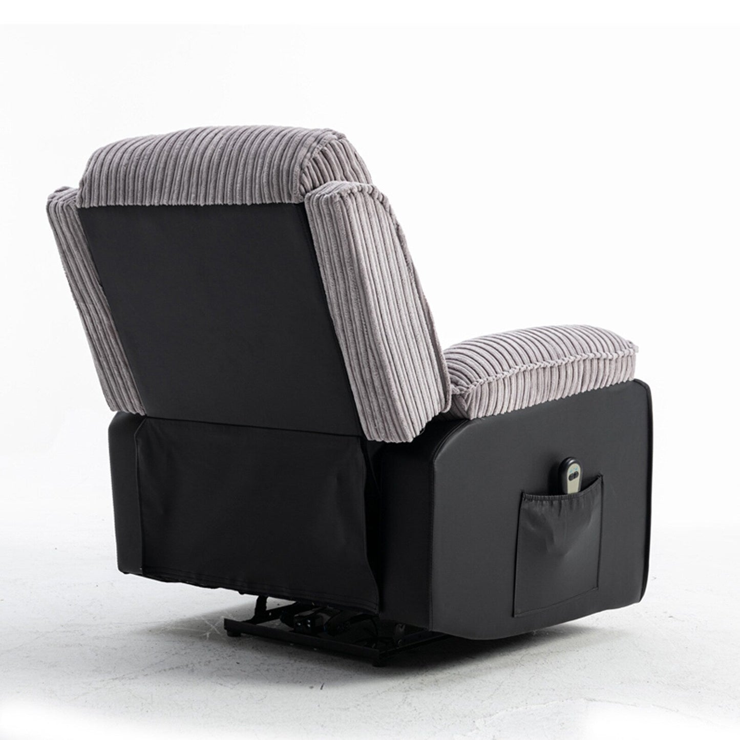 Fauteuil inclinable gris avec télécommande électrique, dossier réglable et repose-pieds