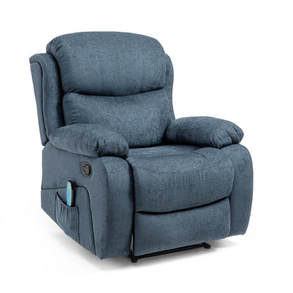 Fauteuil inclinable gris avec inclinaison manuelle, chauffage, 5 modes de massage, télécommande et poche de rangement latérale