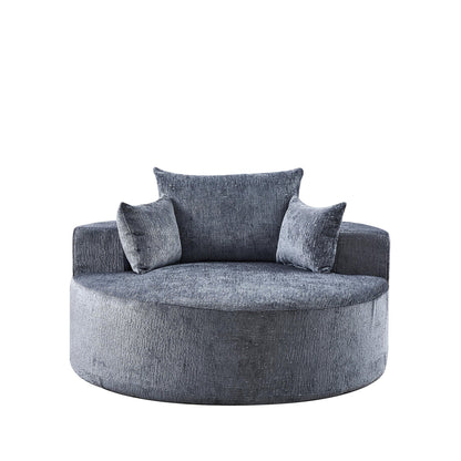 Canapé-lit simple rond en chenille grise avec coussin de dossier