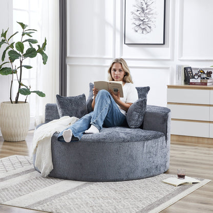 Canapé-lit simple rond en chenille grise avec coussin de dossier