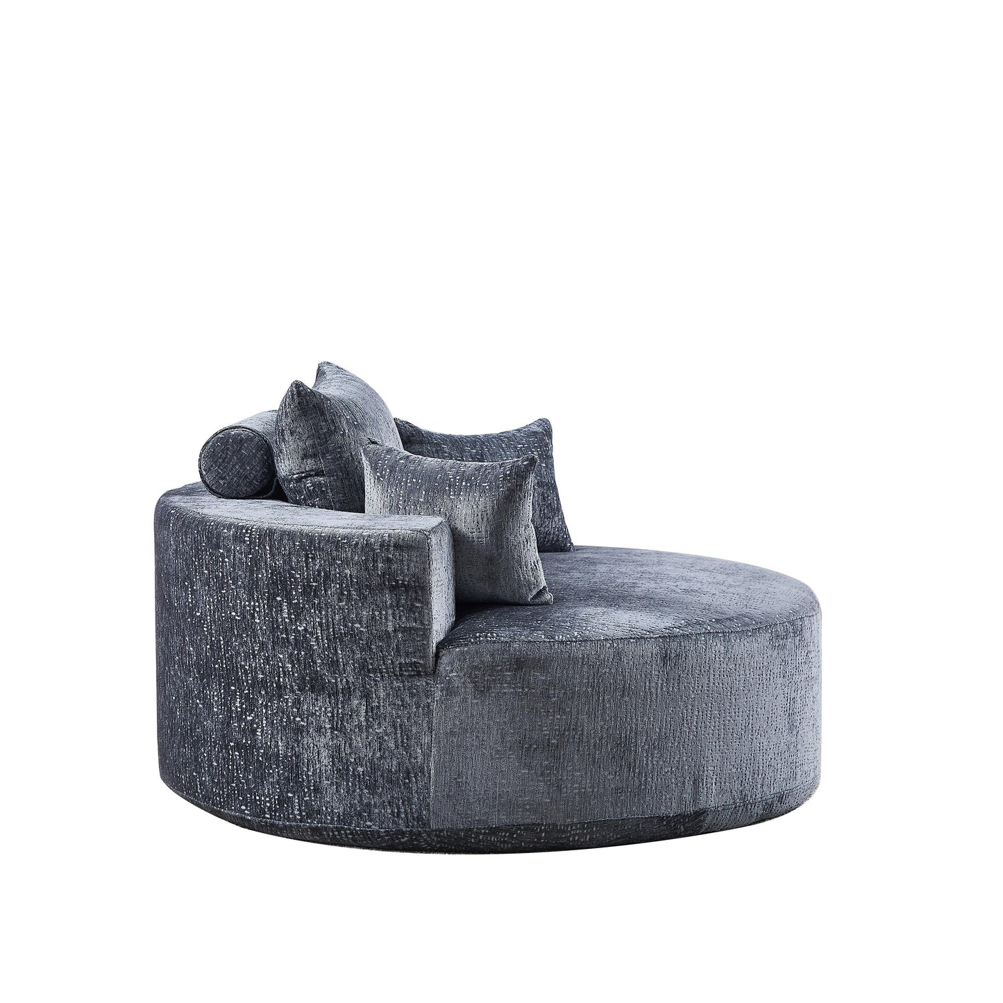 Canapé-lit simple rond en chenille grise avec coussin de dossier