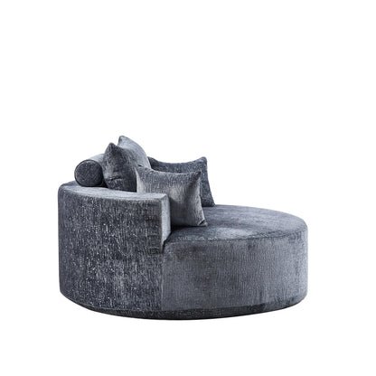 Canapé-lit simple rond en chenille grise avec coussin de dossier