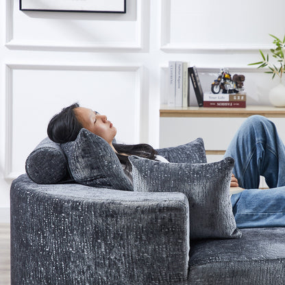 Canapé-lit simple rond en chenille grise avec coussin de dossier