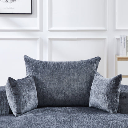 Canapé-lit simple rond en chenille grise avec coussin de dossier