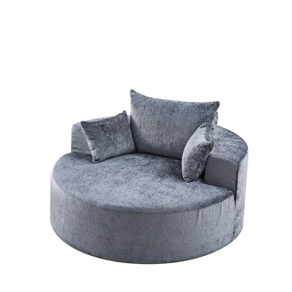 Canapé-lit simple rond en chenille grise avec coussin de dossier