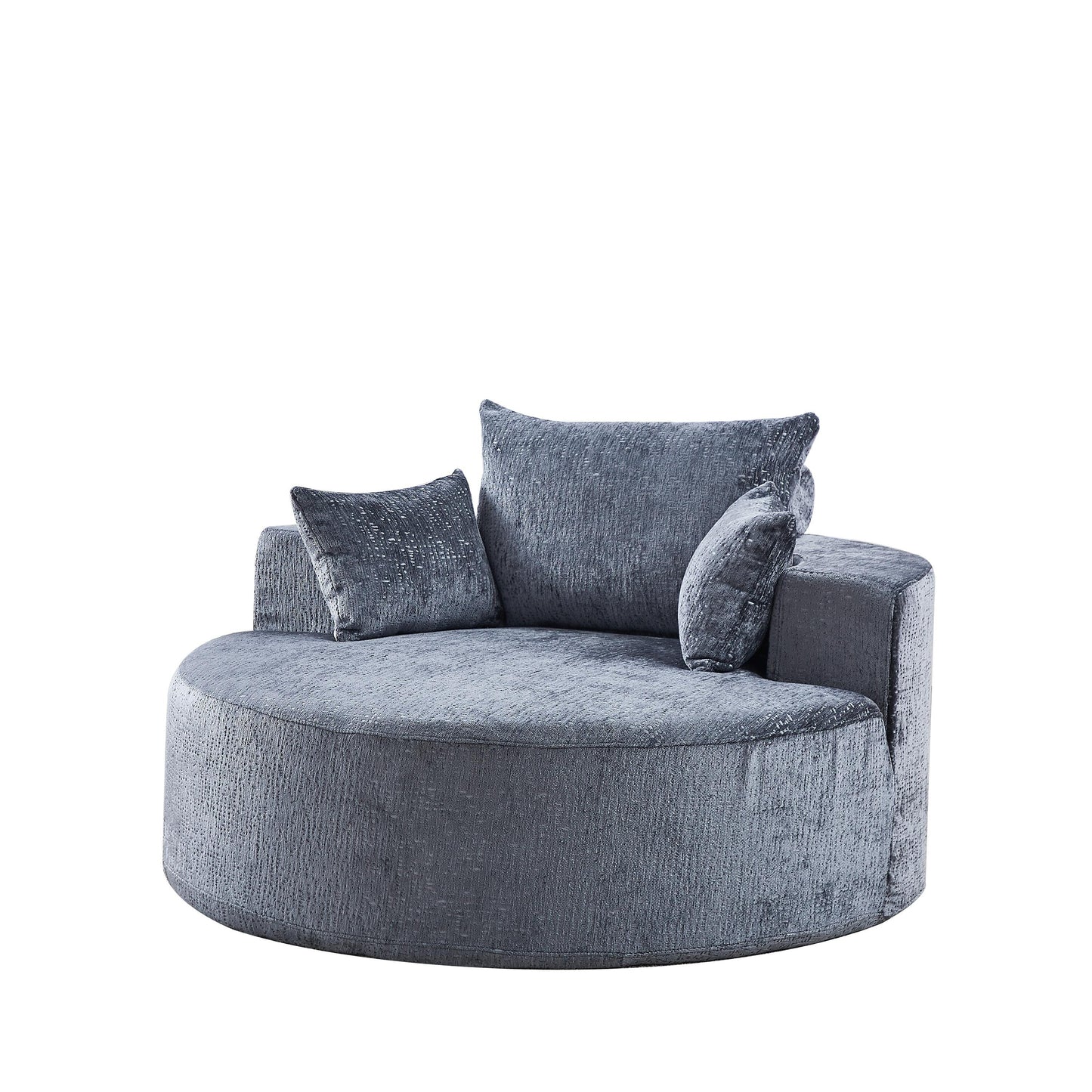 Canapé-lit simple rond en chenille grise avec coussin de dossier