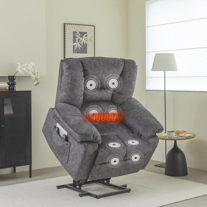 Fauteuil inclinable électrique gris pour personnes âgées avec massage et chauffage, supporte 150 kg et inclinaison réglable jusqu'à 150°
