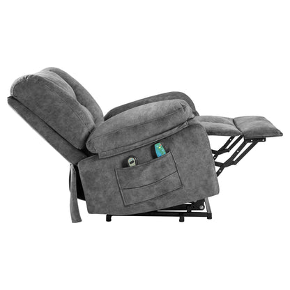 Fauteuil inclinable électrique gris pour personnes âgées avec massage et chauffage, supporte 150 kg et inclinaison réglable jusqu'à 150°