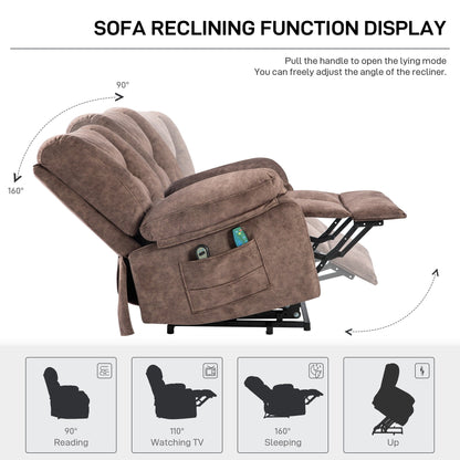 Fauteuil inclinable électrique gris pour personnes âgées avec massage et chauffage, supporte 150 kg et inclinaison réglable jusqu'à 150°