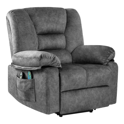 Fauteuil inclinable électrique gris pour senior avec massage et chauffage, capacité de 150 kg et inclinaison réglable jusqu'à 150°