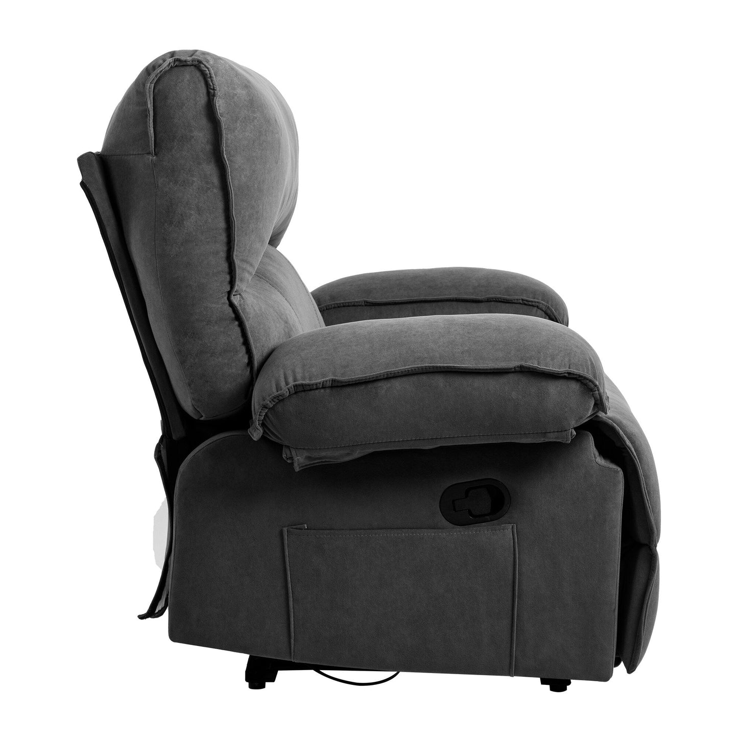 Fauteuil inclinable spacieux gris avec revêtement en polaire douce et coussin de massage chauffant pour la relaxation