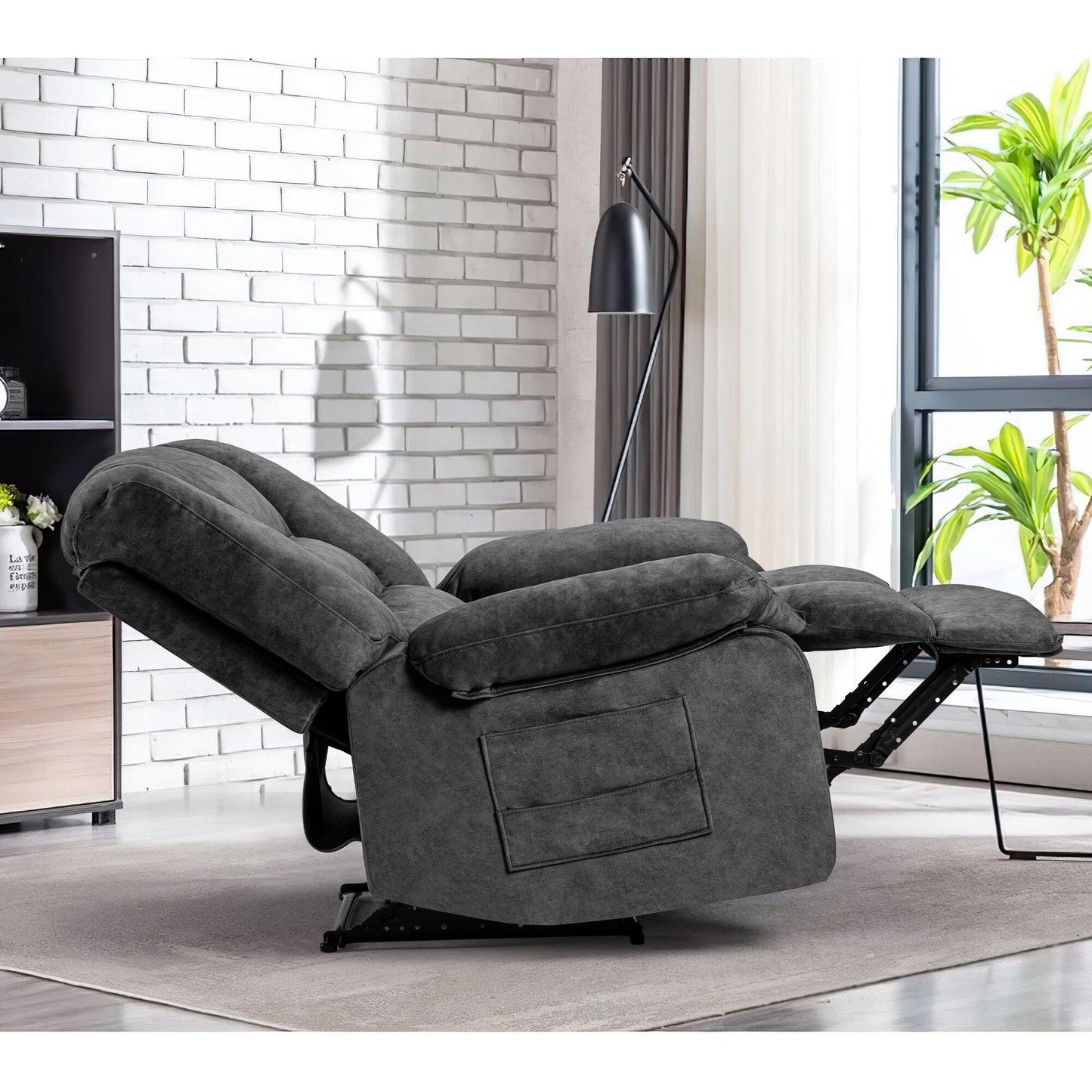 Fauteuil inclinable spacieux gris avec massage 8 points et chauffage lombaire, inclinaison réglable, conception robuste